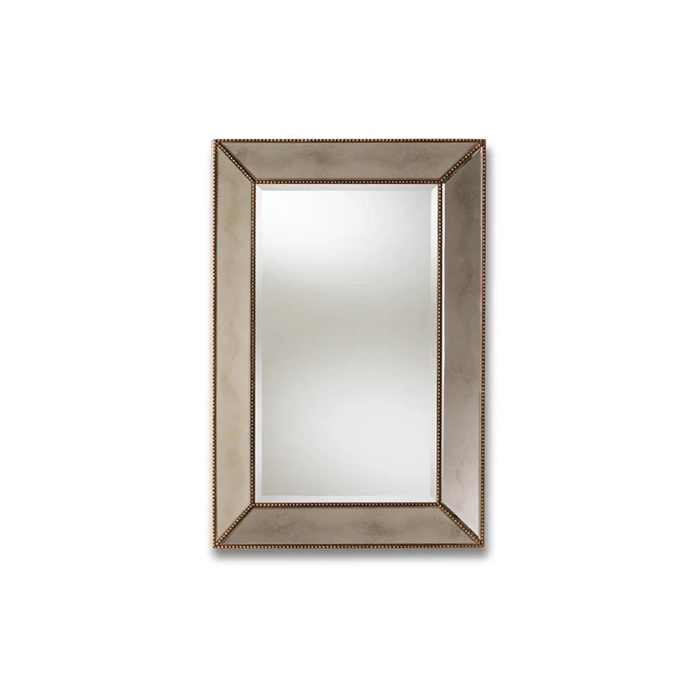 Antique Gold Finish Wall Mirror Modern Rectangular Design