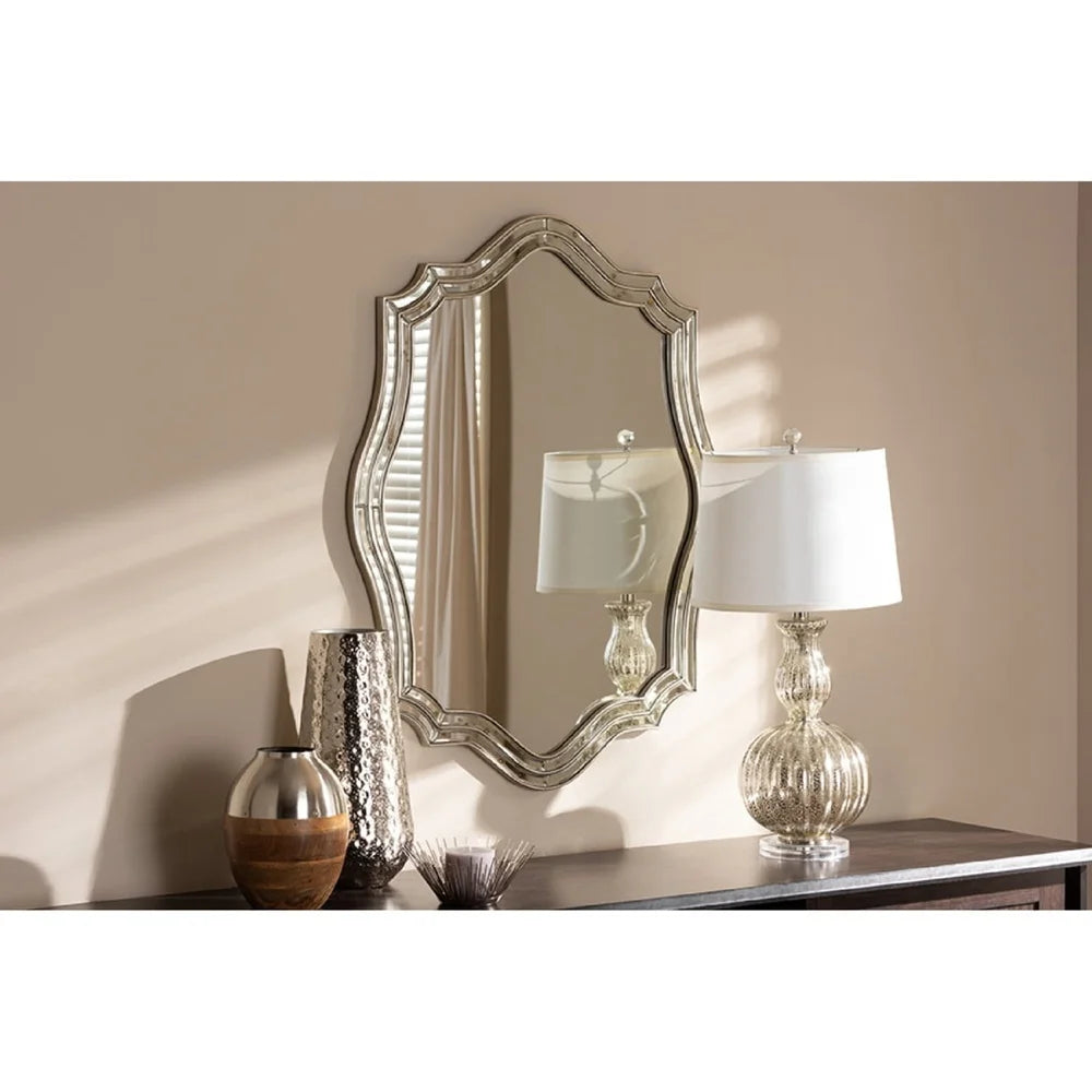 Antique Silver Wall Mirror With Double Metal Frame Rustic