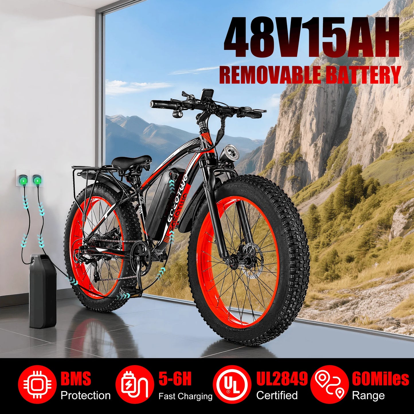 EOEOTWO E01 1500W Fat Tire Electric Bike 34MPH 60 Miles With 1 Year Warranty