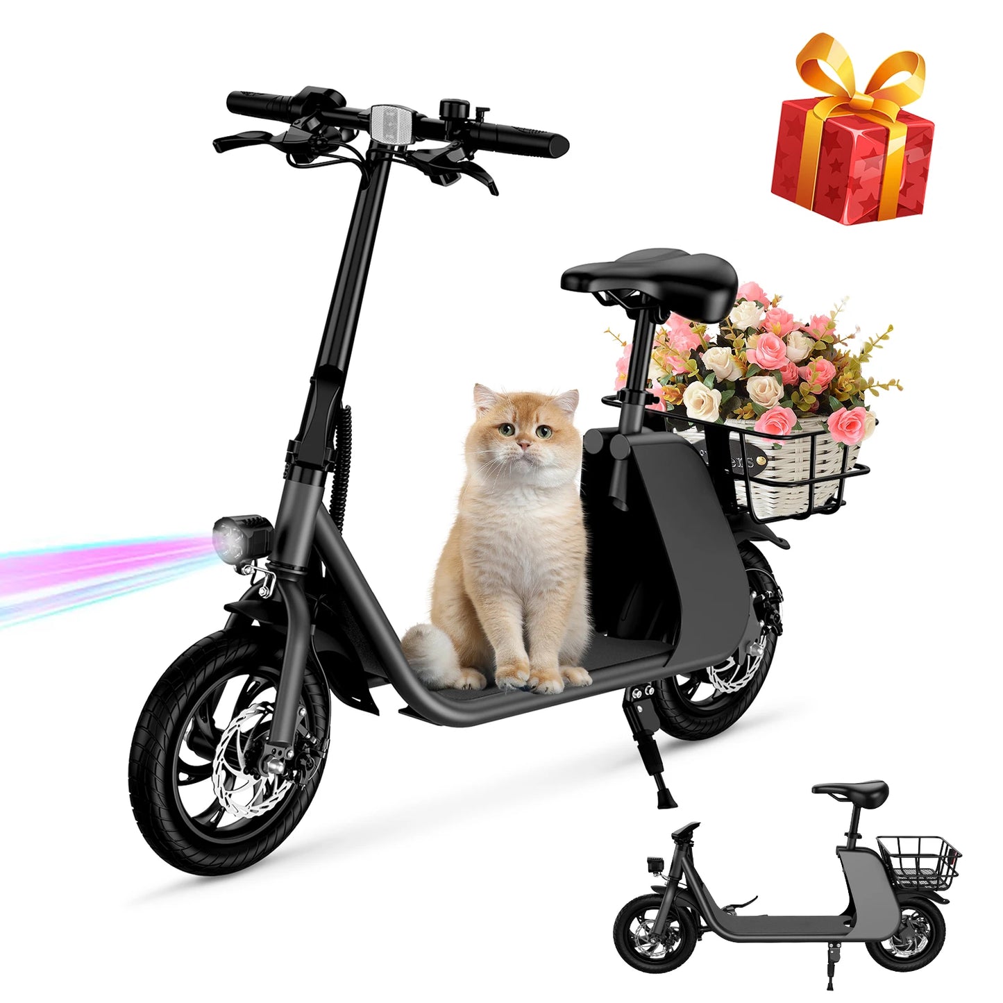 450W Adult Electric Scooter With Seat And Basket For Pets