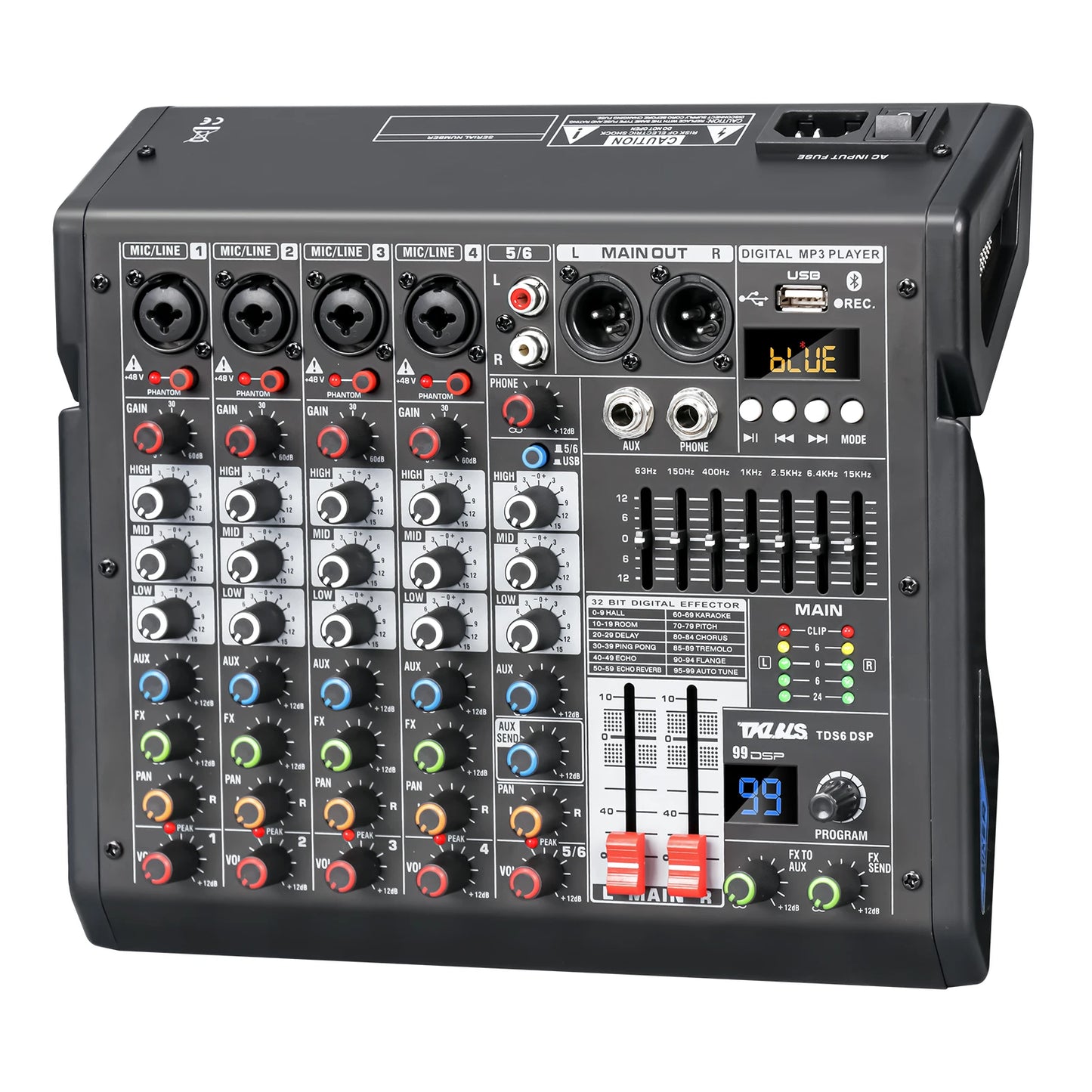 Tklbls TDS6 6-Channel Mixer with 99 Effects and USB