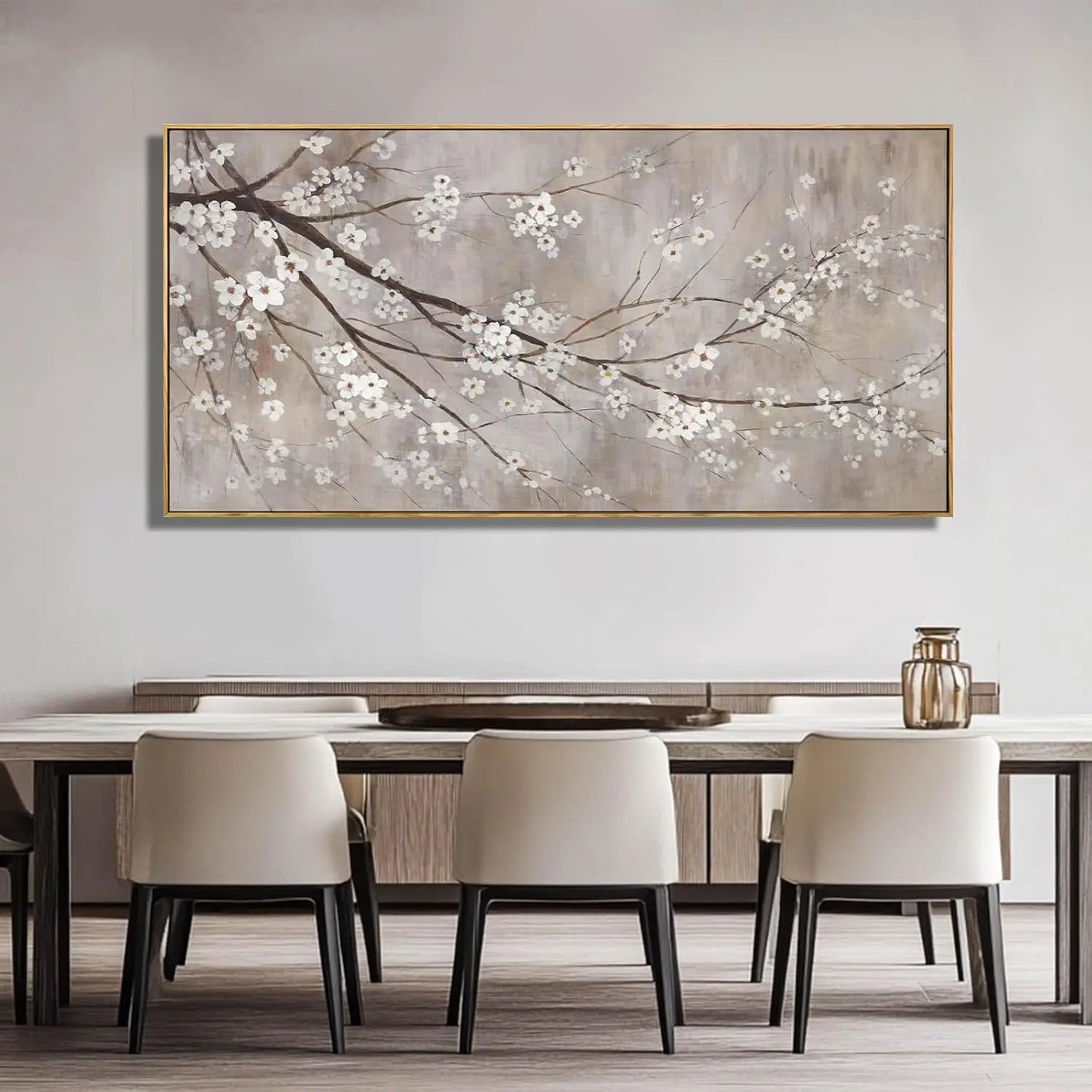 Plum Blossom Canvas Wall Art White Flowers 24 By 48 Inches