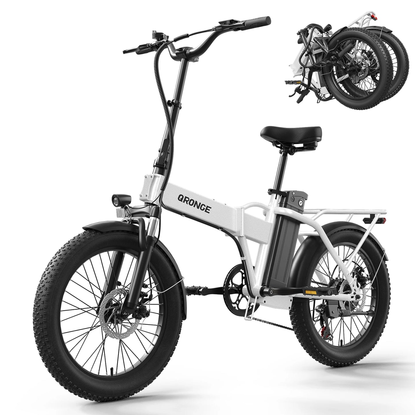 QRONGE Folding Electric Bike 1000W 28 MPH 48V Removable Battery 20 Inch Fat Tire