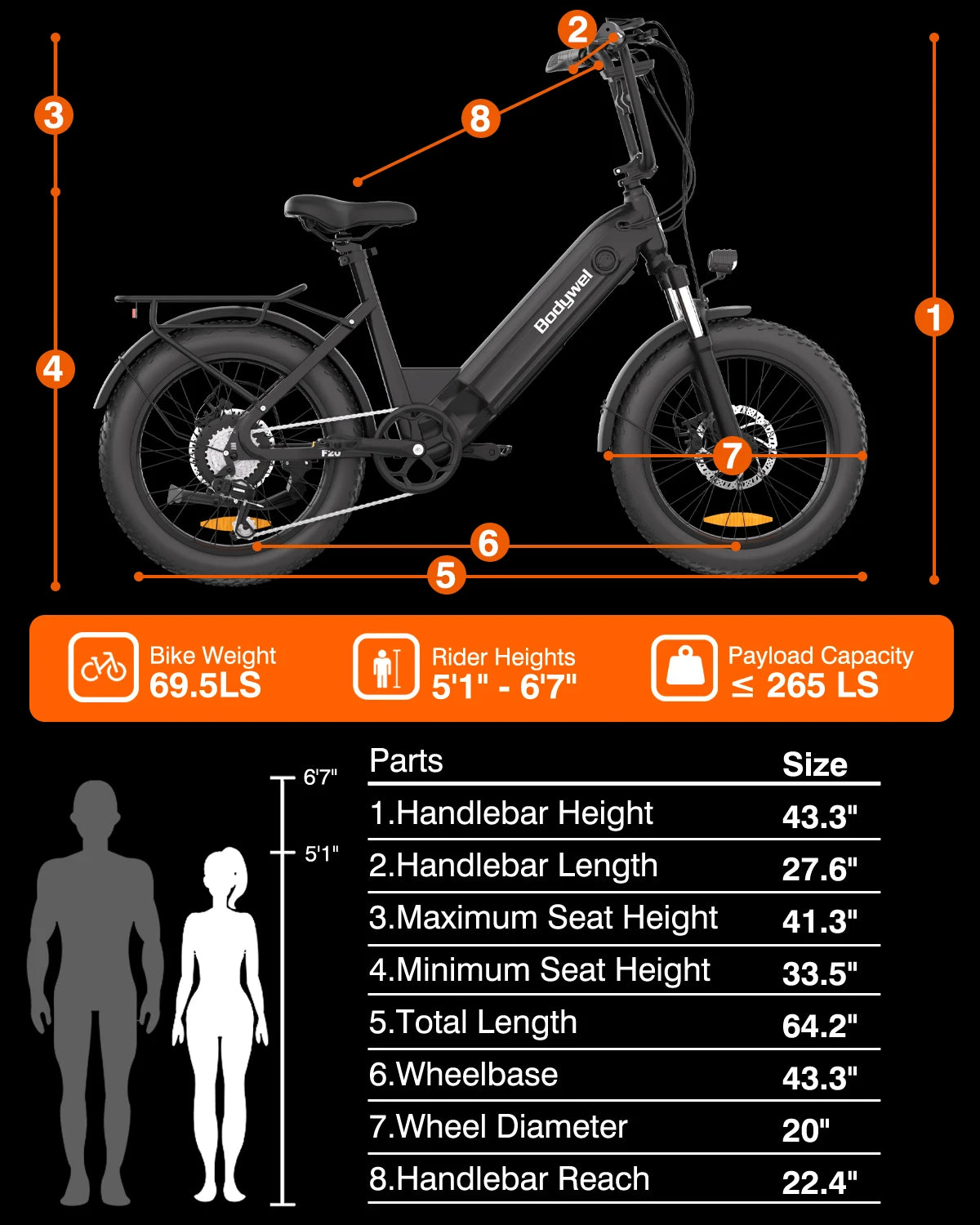 Bodywel F20 500W Fat Tire Electric Bike 20 Inch For Adults