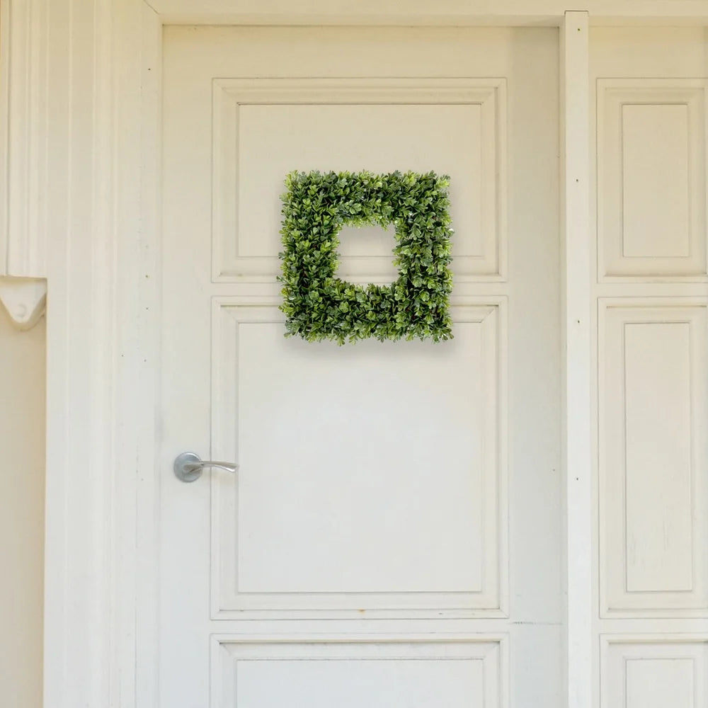 Artificial Boxwood Wreath 16.5 Inch Square Indoor Outdoor