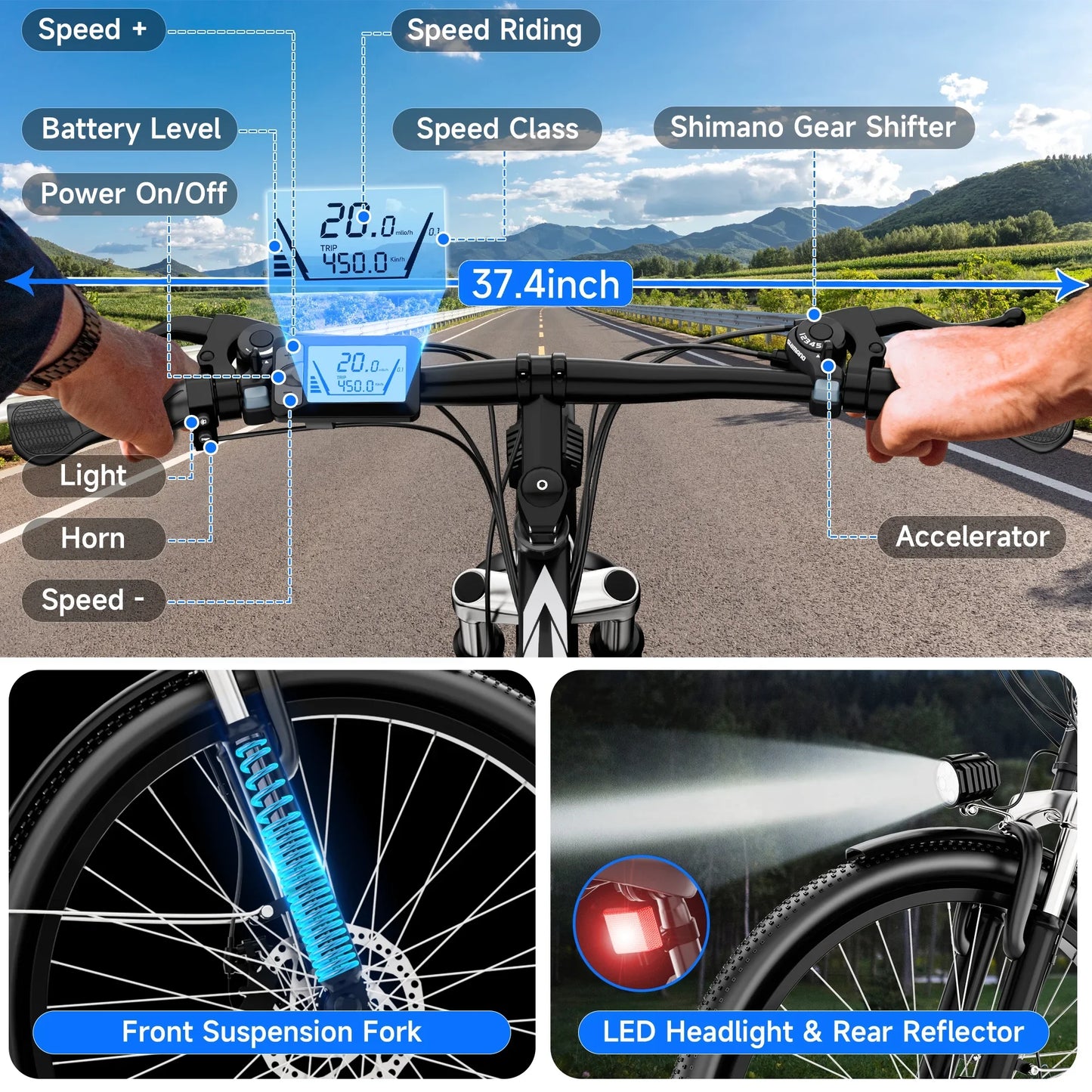 ZNH 1000W Electric Mountain Bike For Adults 26 Inch 48V Battery 60 Mile Range