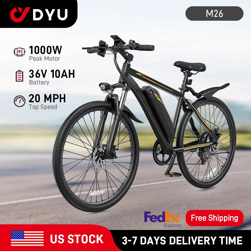 M26 1000W Electric Bicycle With 360Wh Battery 26 Inch City E Bike