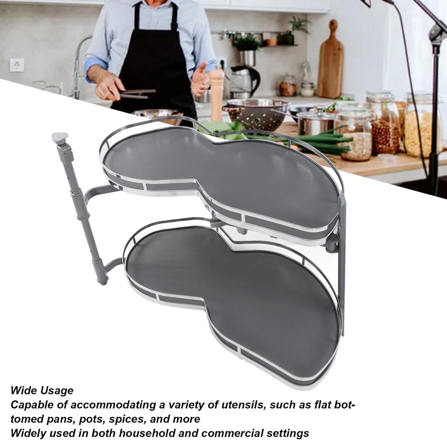 Two Tier Blind Corner Cabinet Swing Pull Out Tray Organizer
