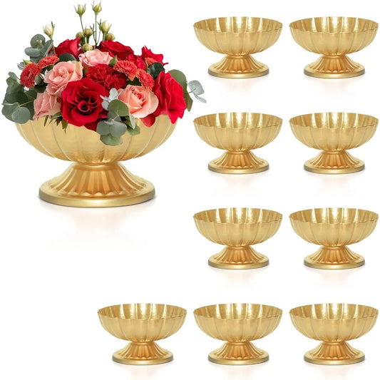 Gold Pedestal Vases For Centerpieces Vintage Compote Bowl Vase For Wedding Tables Decor
