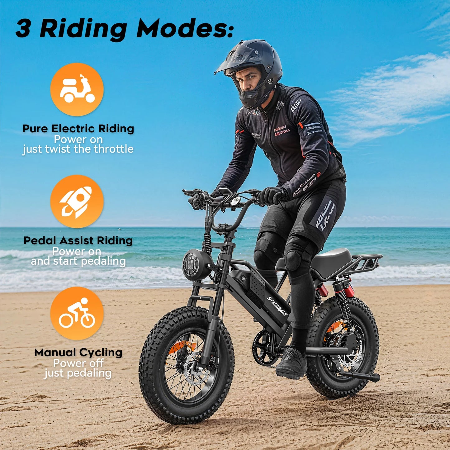 Spacewalk Mountain Electric Bike 750W Peak Motor 20 Inch Fat Tire Battery