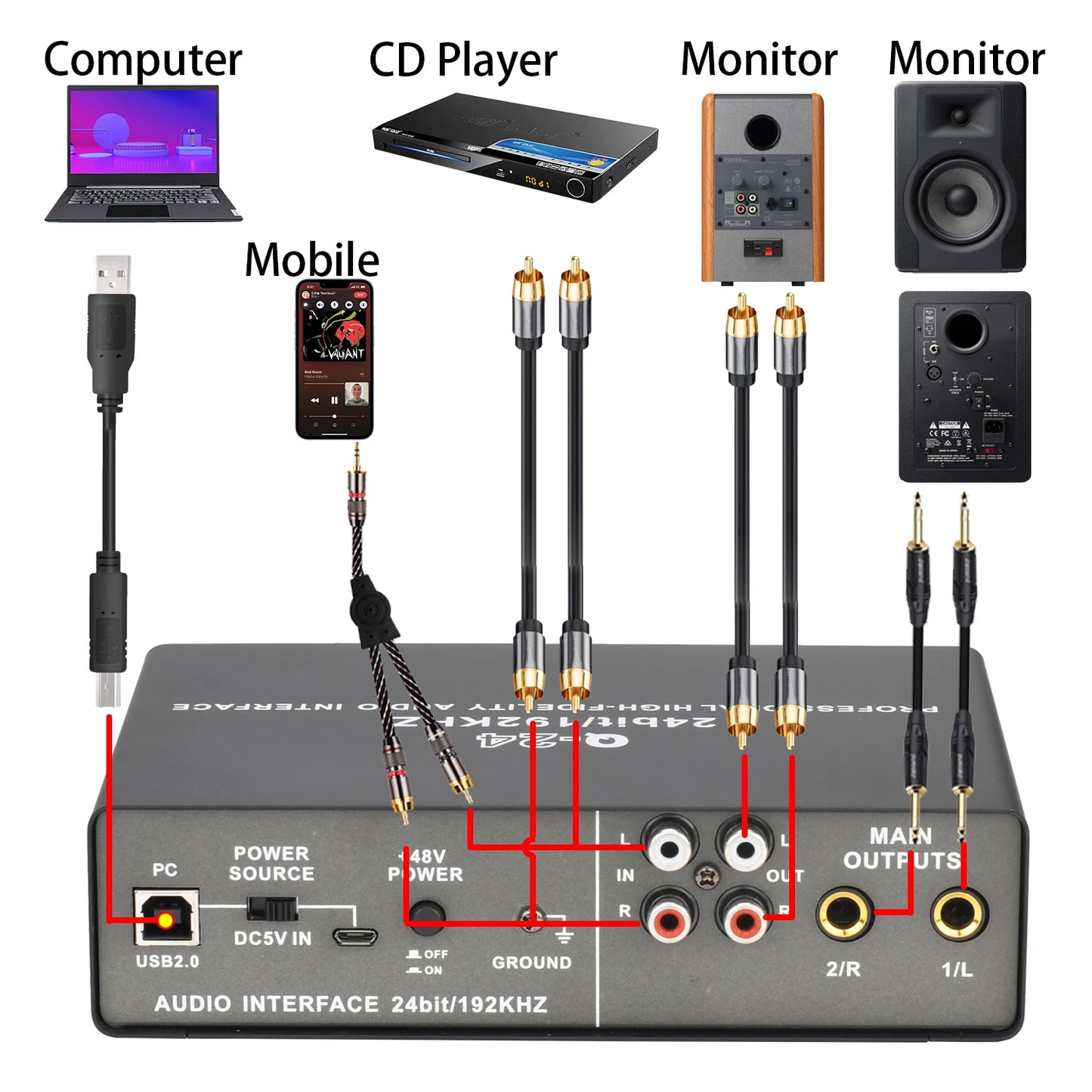 TEYUN Q24 24bit Audio Interface for Guitar and Studio Use