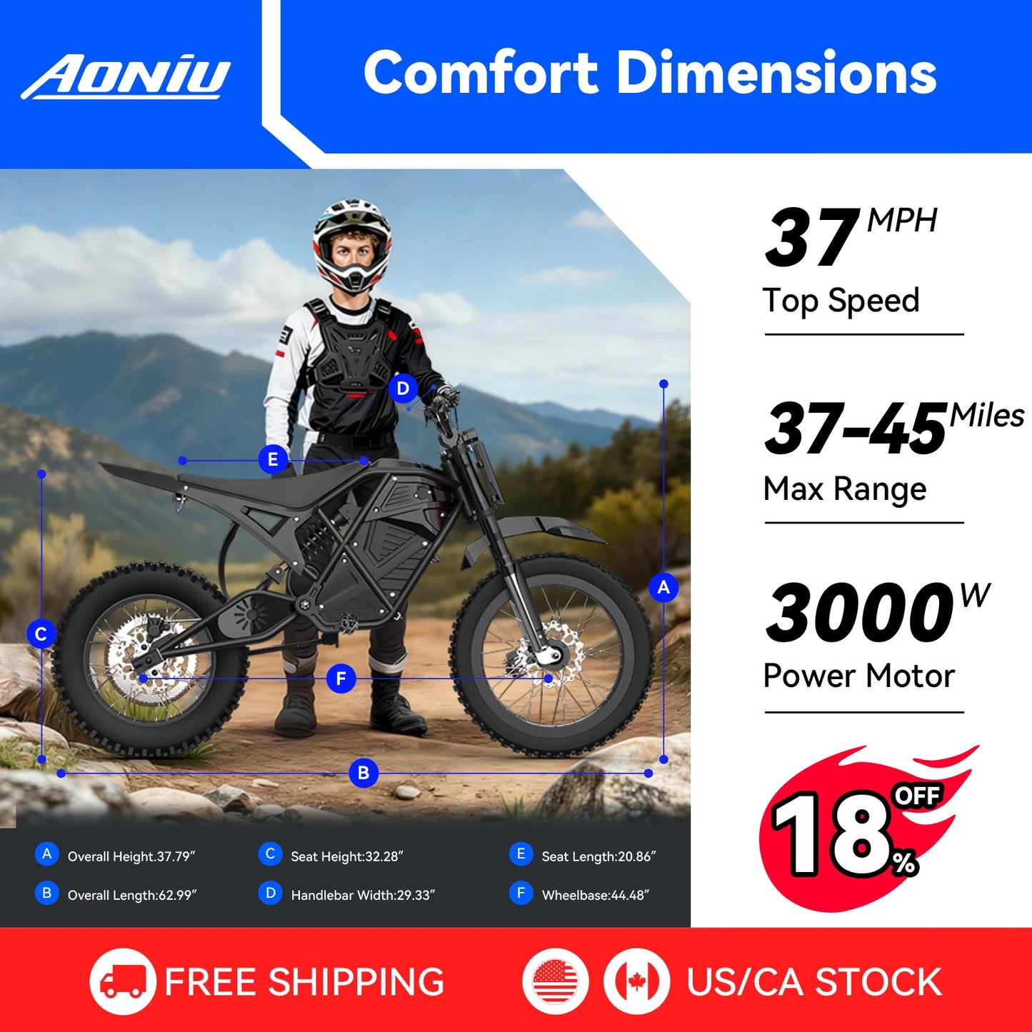 Electric Dirt Bike For Teens 3000W Fat Tire Off Road 48V