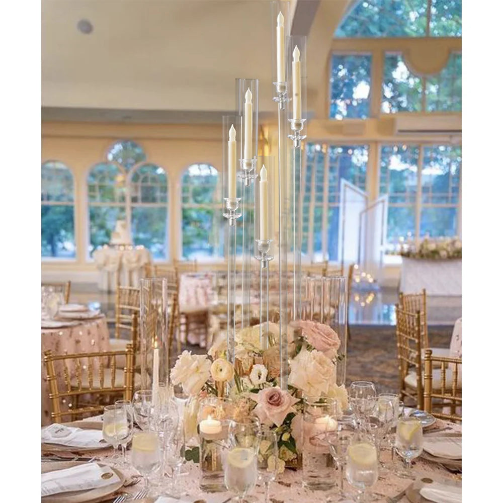 10 Piece Acrylic Five Arm Candelabra Clear Centerpiece