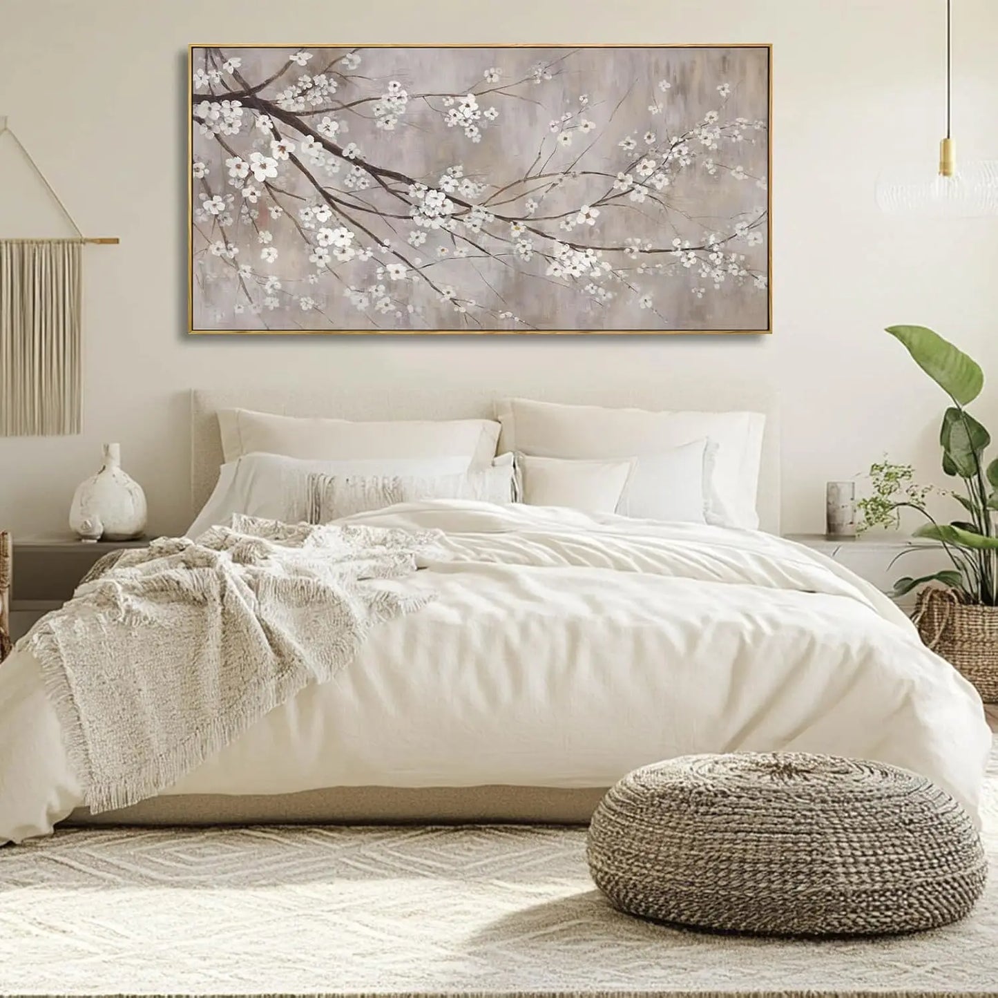 Plum Blossom Canvas Wall Art White Flowers 24 By 48 Inches
