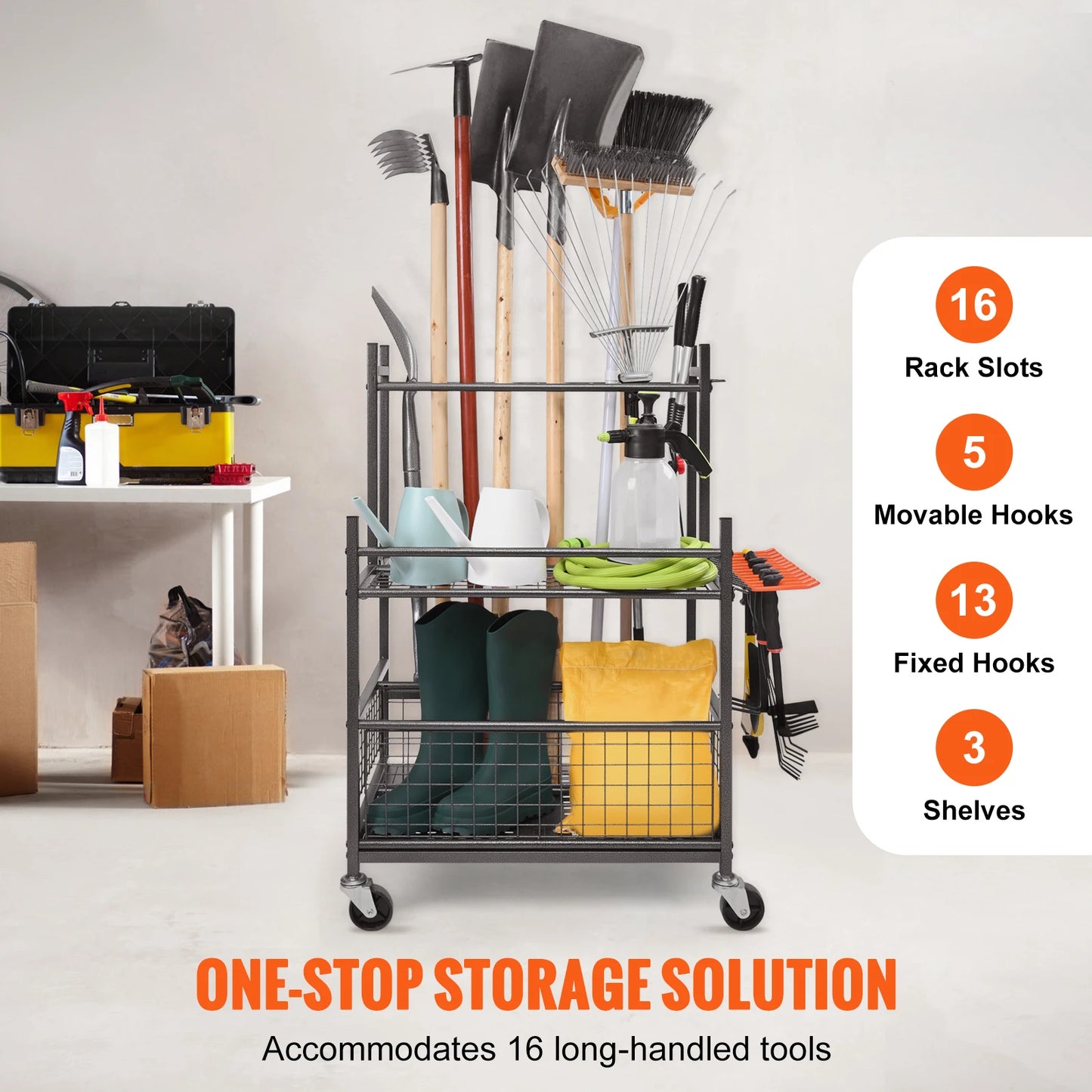 SucceBuy 16 Slots Garden Tool Organizer Tower Rack Hooks