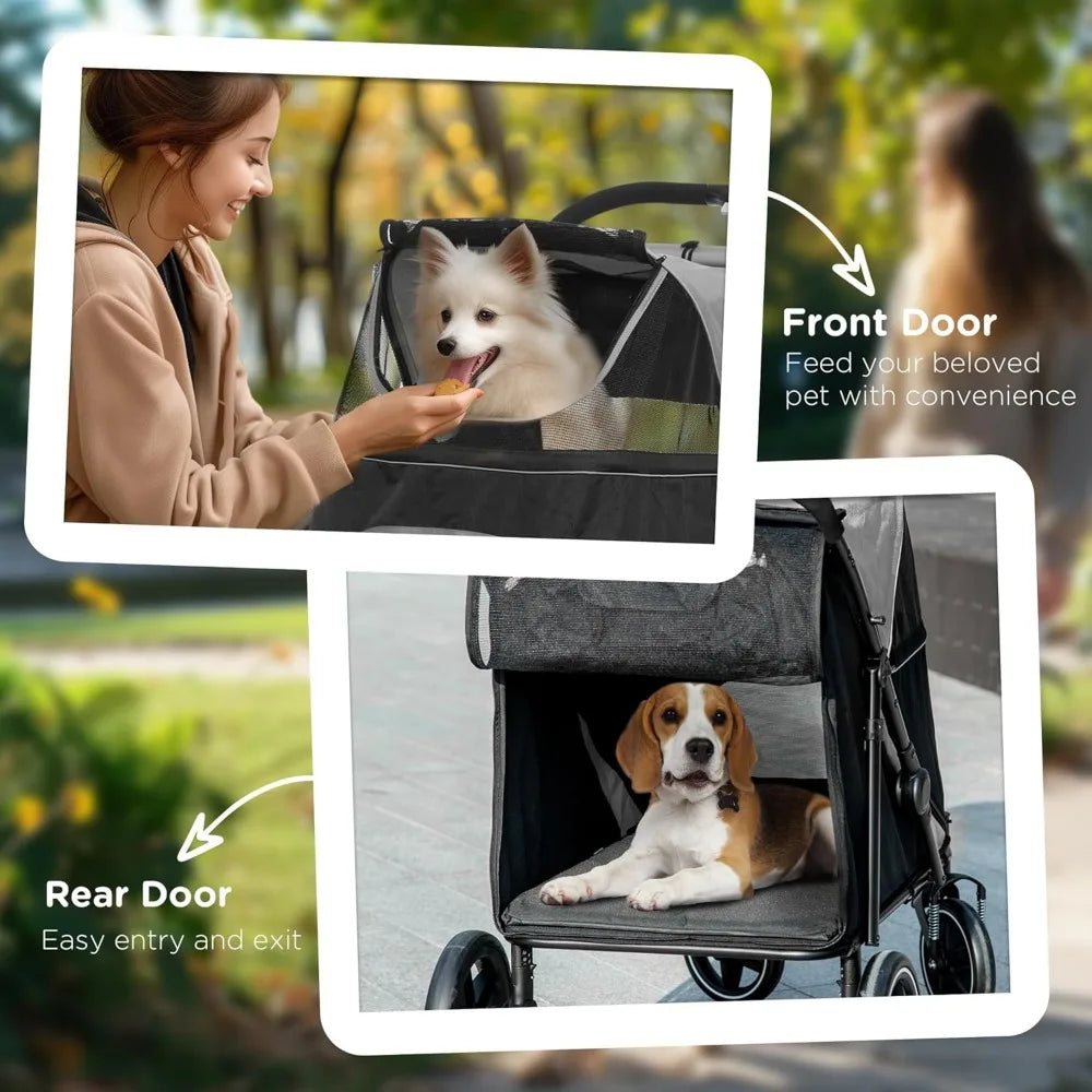Dog Stroller For Large Medium And Small Dogs Up To 66 Lbs One Click Foldable With Storage