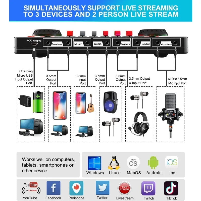 Audio Mixer and Microphone Set with Voice Changer