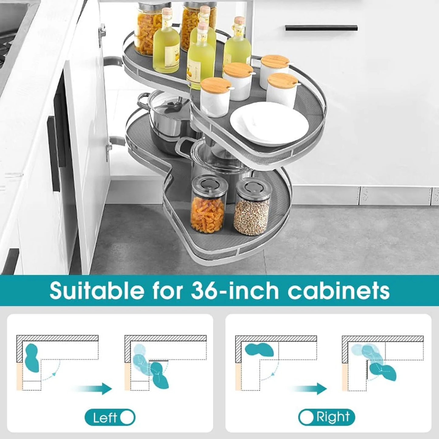 Two Tier Blind Corner Cabinet Swing Pull Out Tray Organizer