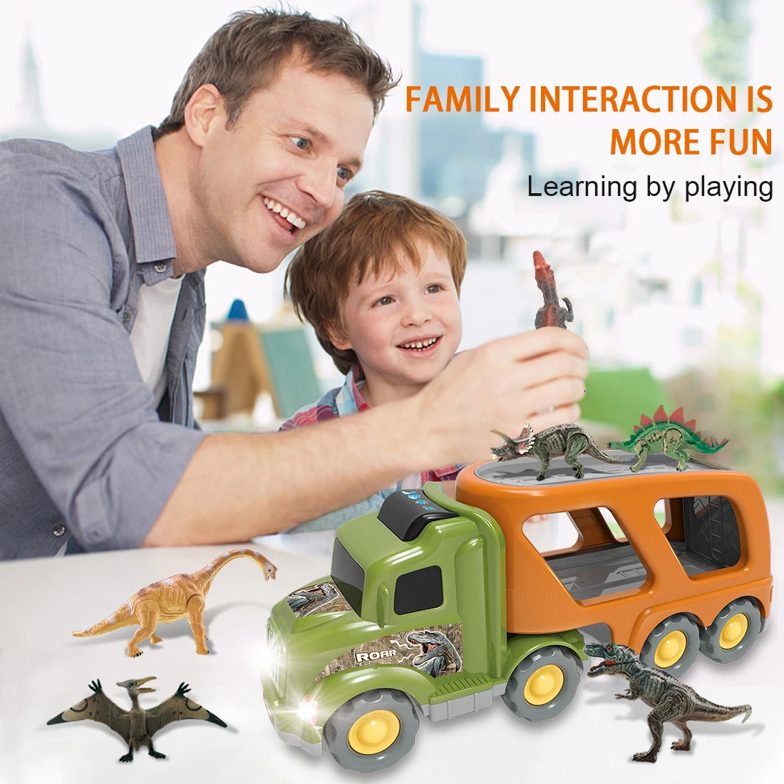 Dinosaur Transport Truck For Kids 3 6 Years T Rex Dino