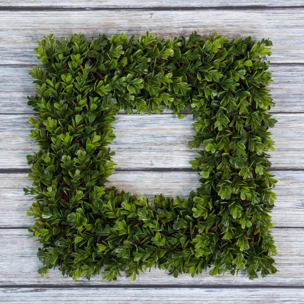 Artificial Boxwood Wreath 16.5 Inch Square Indoor Outdoor