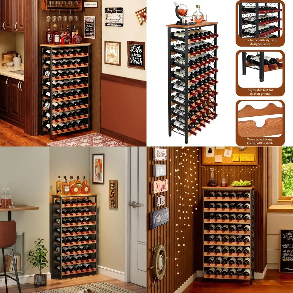 Freestanding Eight Tier Wooden Wine Rack For Floor Storage