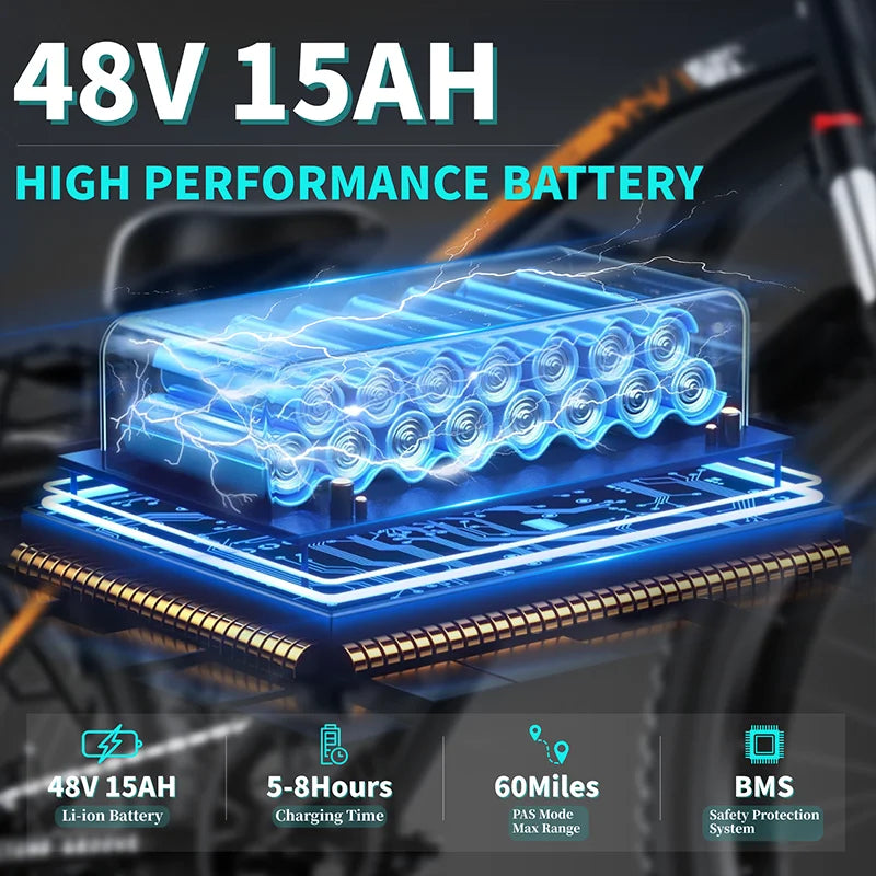 QNQ Q26 Electric Fat Tire Bike 1500W 48V 15Ah Battery Snow E Bike