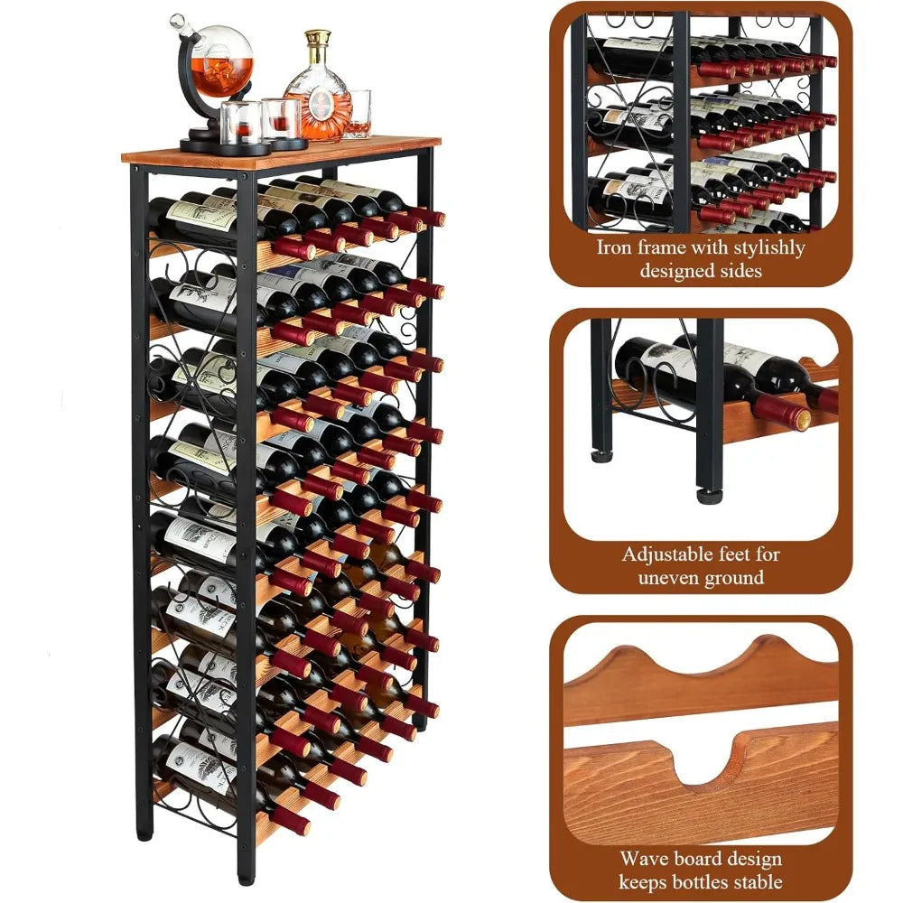 Freestanding Eight Tier Wooden Wine Rack For Floor Storage