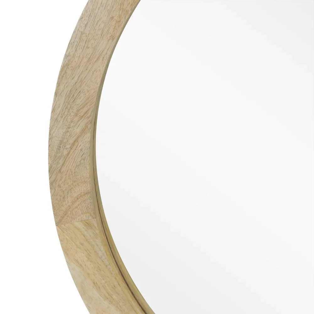 Modern Round Mirror Mango Wood Frame Handcrafted Wall Decor