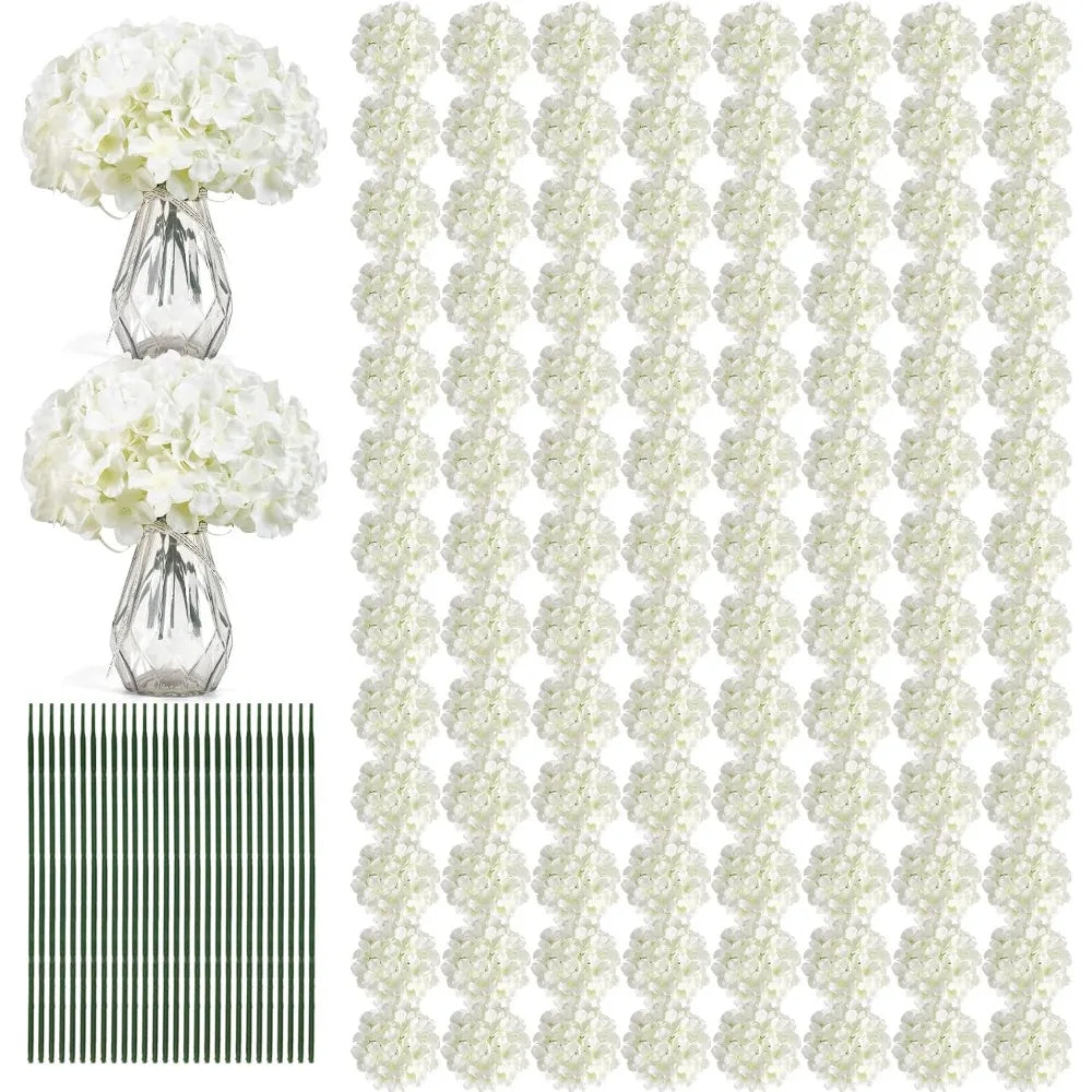 Ivory Silk Hydrangea Flowers 204Pcs With Stems For Weddings