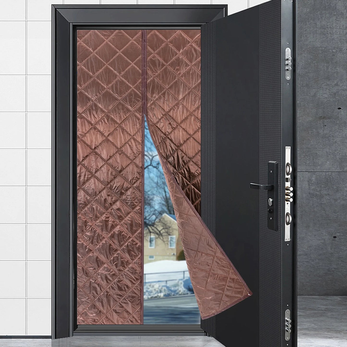 Magnetic Thermal Insulated Door Curtain 39 By 82 Inch Waterproof Door Cover With Practical Hooks For Balcony Bedroom Kitchen