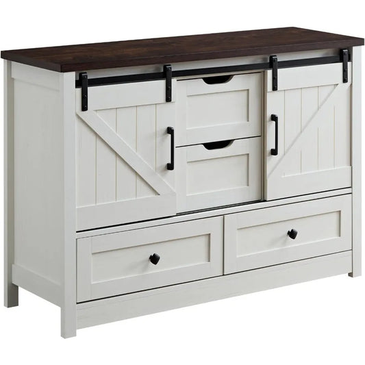 White Farmhouse Dresser Sliding Barn Door 48 Wide 4 Drawers