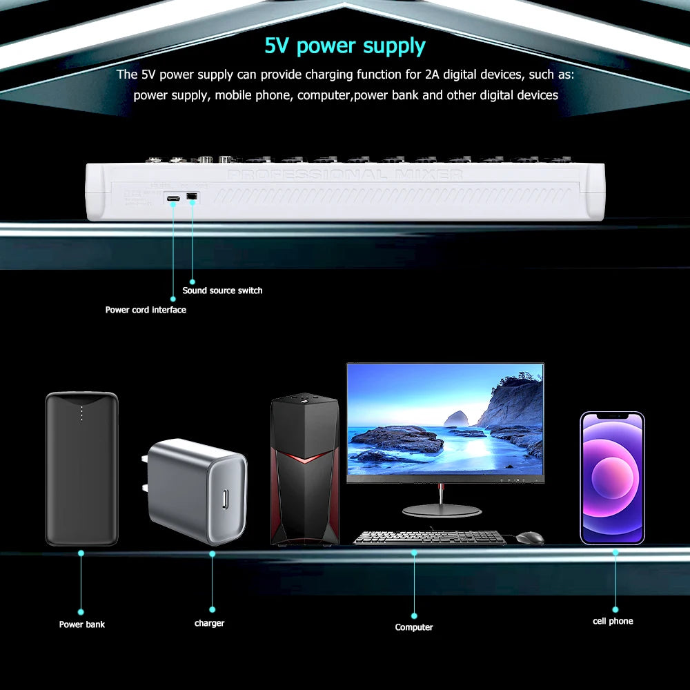 BOMGE 12-Channel Professional Audio Mixer with Bluetooth