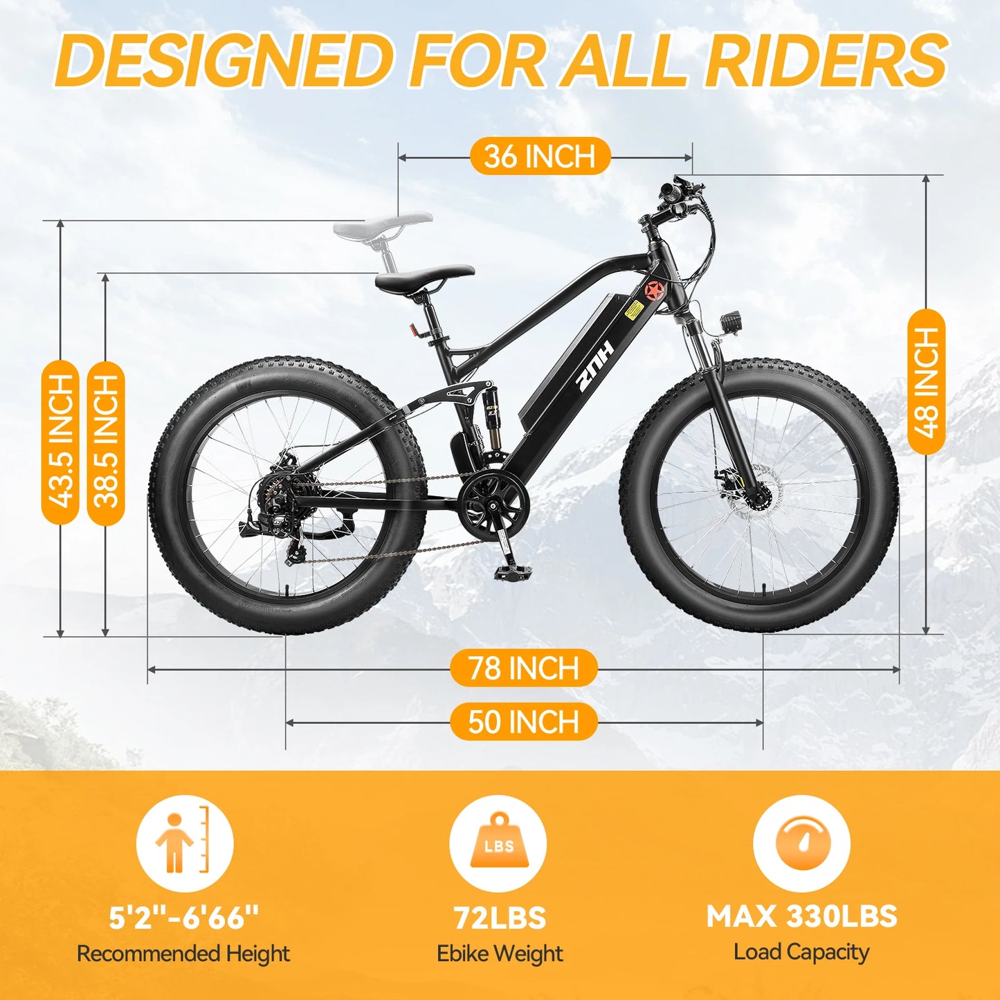 ZNH 1000W Fat Tire Electric Bike For Adults 26 MPH 48V 13Ah