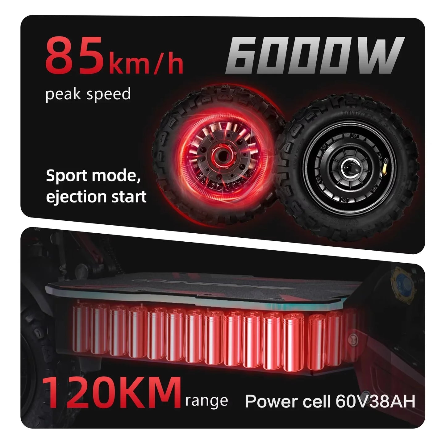 Boyueda S5 60V 2000W Off Road Electric Scooter 11 Inch Range 40 to 60km