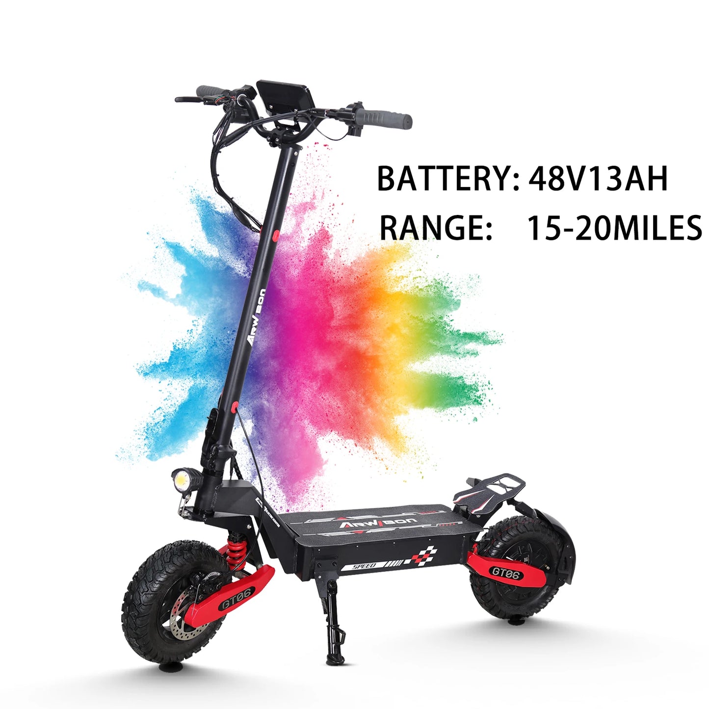Arwibon GT06 1200W Foldable E Scooter 25 MPH 48V 13Ah 11Inch Off Road Tires