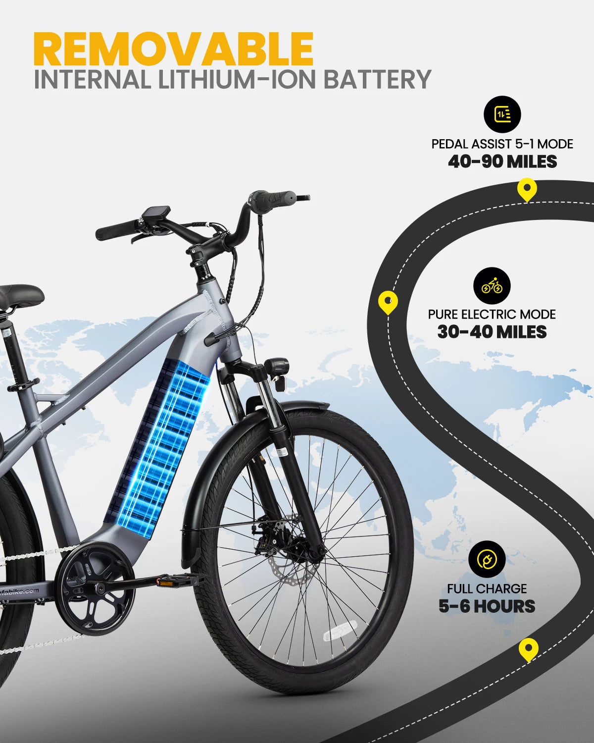 VEEFA Peak 1000W Electric Bike For Adults 27.5in 48V Removable Battery