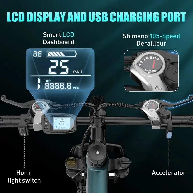 Adults Electric Mountain Bike 26 Inch 600W Peak Ebike 36V Battery