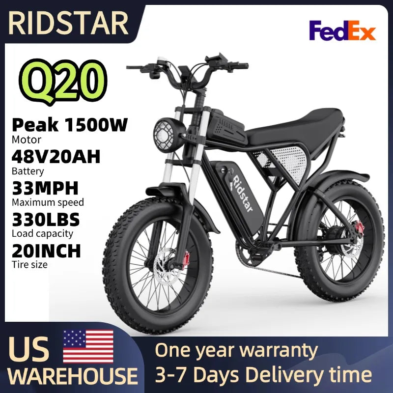 Ridstar Q20 1500W Fat Tire Electric Bike For Off Road Snow