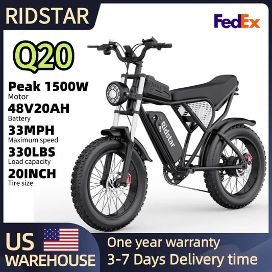 Ridstar Q20 1500W Fat Tire Electric Bike For Off Road Snow