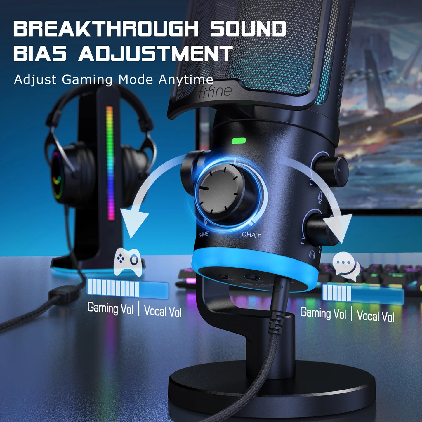 FIFINE USB Gaming Microphone with Noise Cancellation and RGB - Antland Marketplace