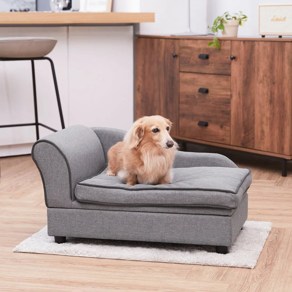 Stylish Chaise Lounge Dog Bed With Storage For Medium Dogs Cozy Upholstered Pet Furniture