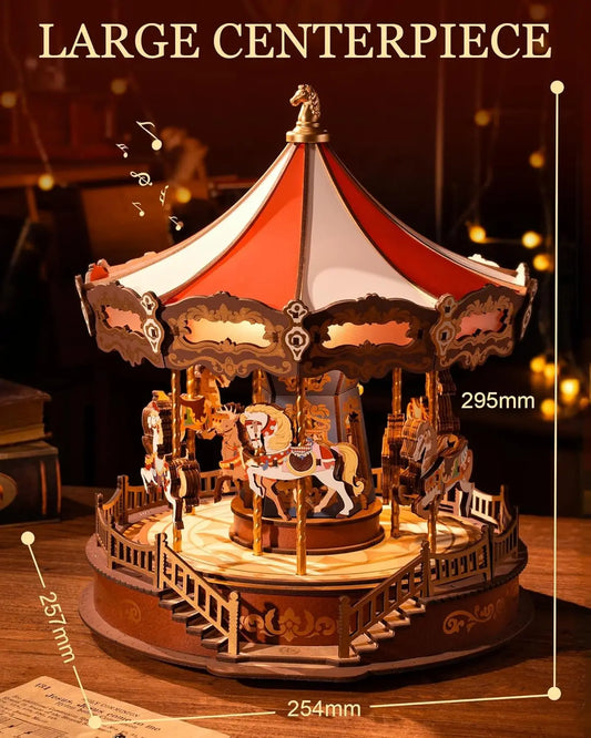 Robotime 3D Carousel Wooden Puzzle Music Box With LEDs