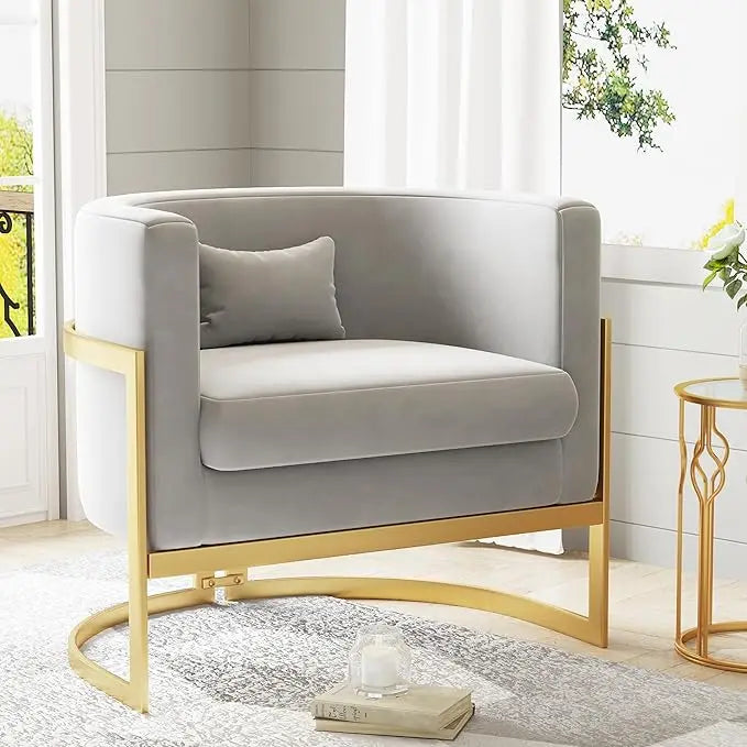 Velvet Barrel Chair With Gold Legs Modern Armchair