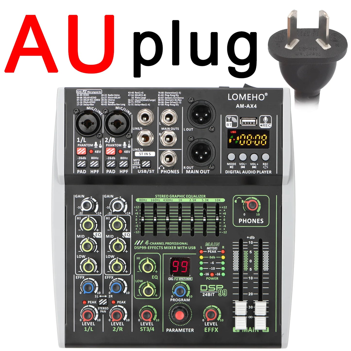 4/6 Channel Lomeho Audio DJ Mixer with Bluetooth and DSP Effects
