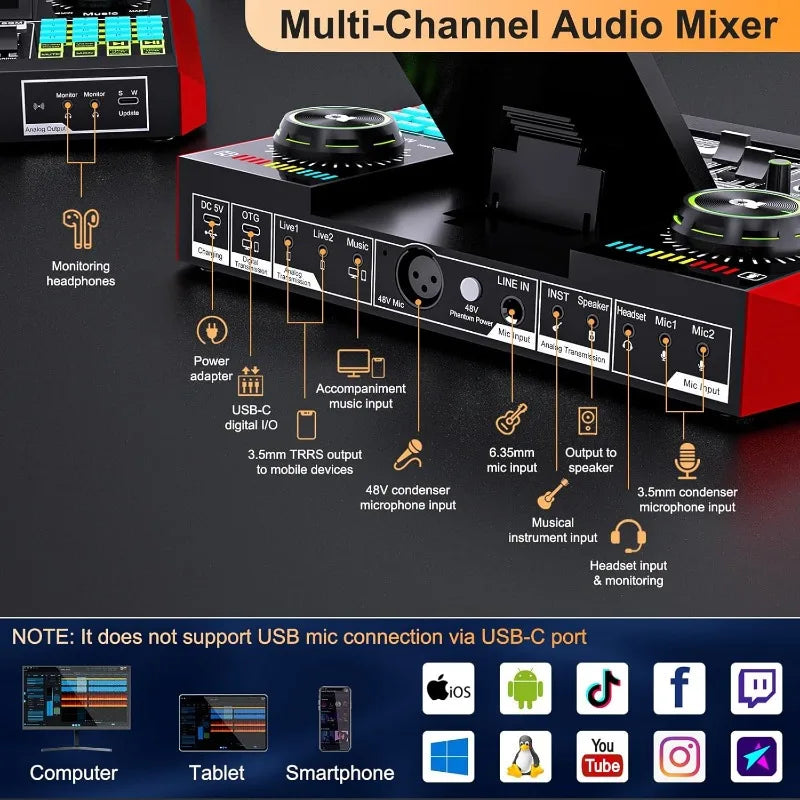 Podcast Microphone Bundle with Audio Mixer for Streaming
