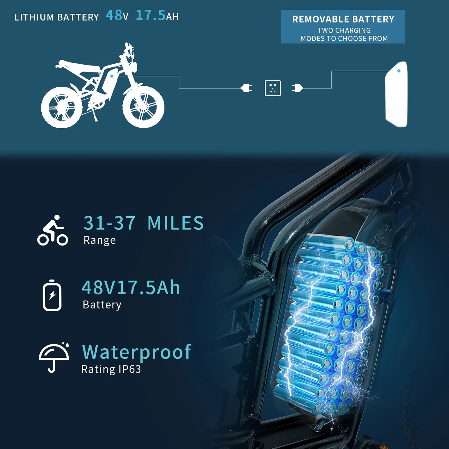 Xtion 750W 48V Electric Mountain Bike Fat Tire 20 Inch LCD Display UL Certified