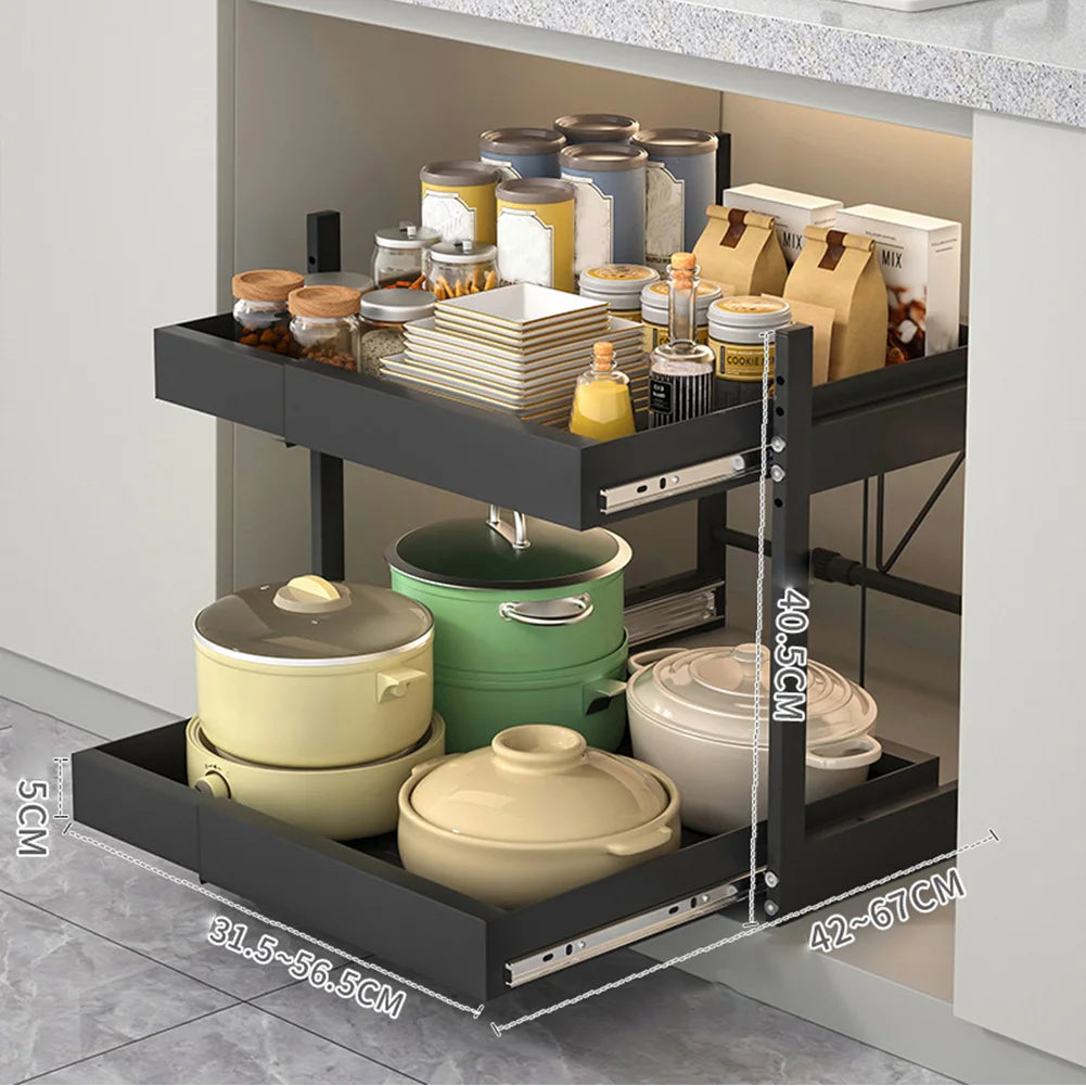 Under Sink 2 Tier Pull Out Cabinet Organizer Drawer