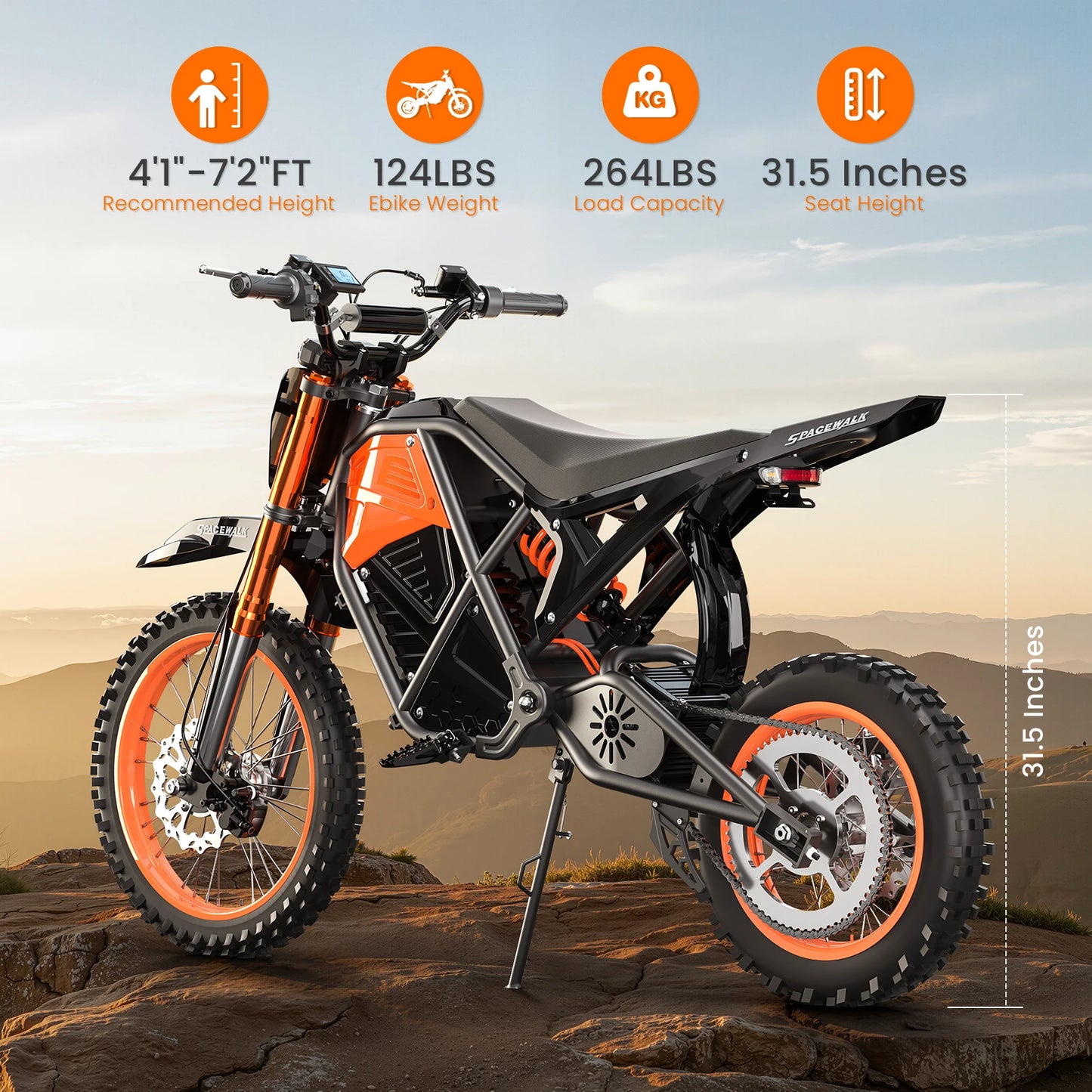 Spacewalk 48V Electric Dirt Bike For Adults 3000W Peak Power Fat Tire 37.5 MPH