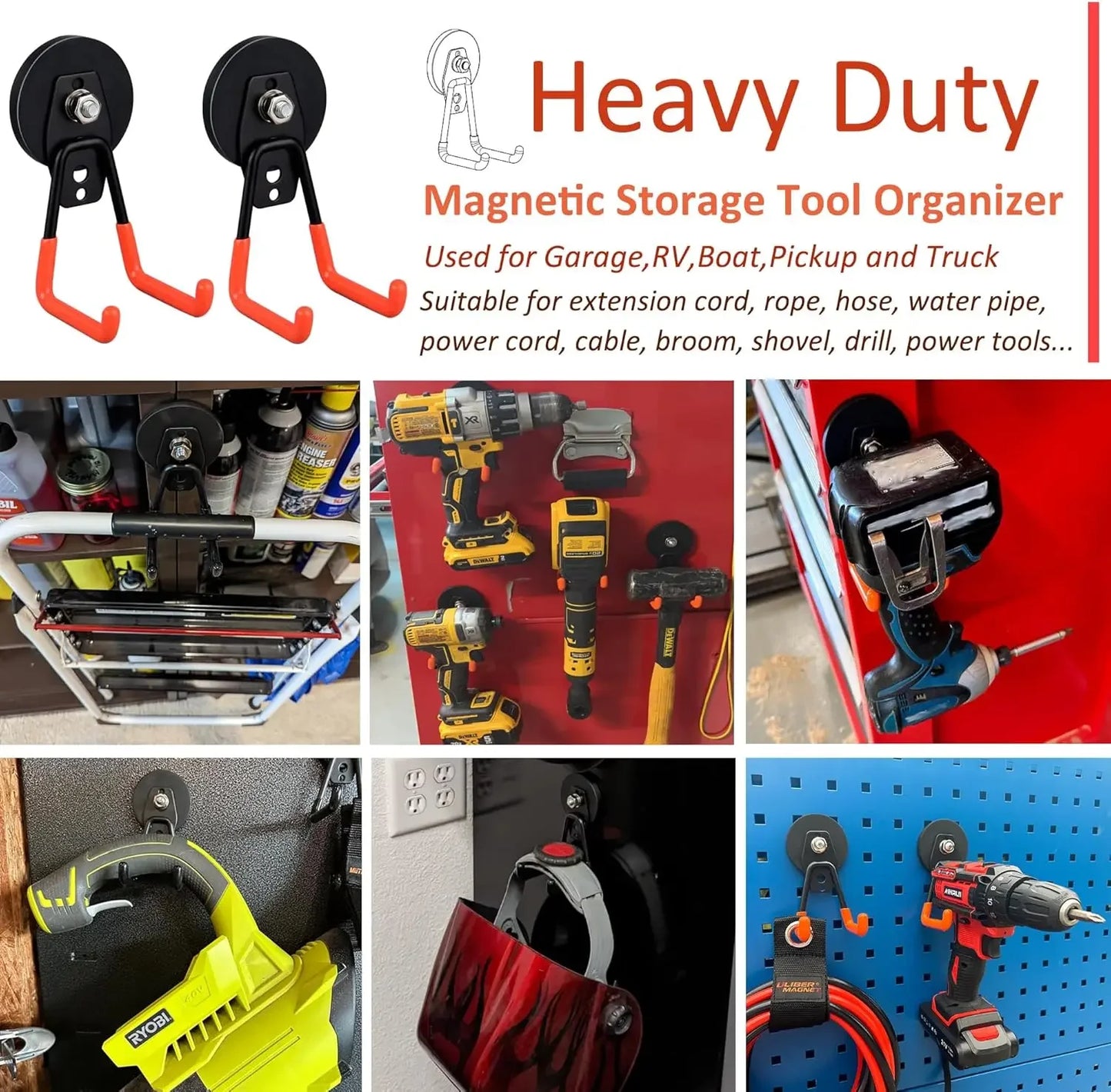 Heavy Duty Magnetic Garage Hook Set 10 Pack For Tools