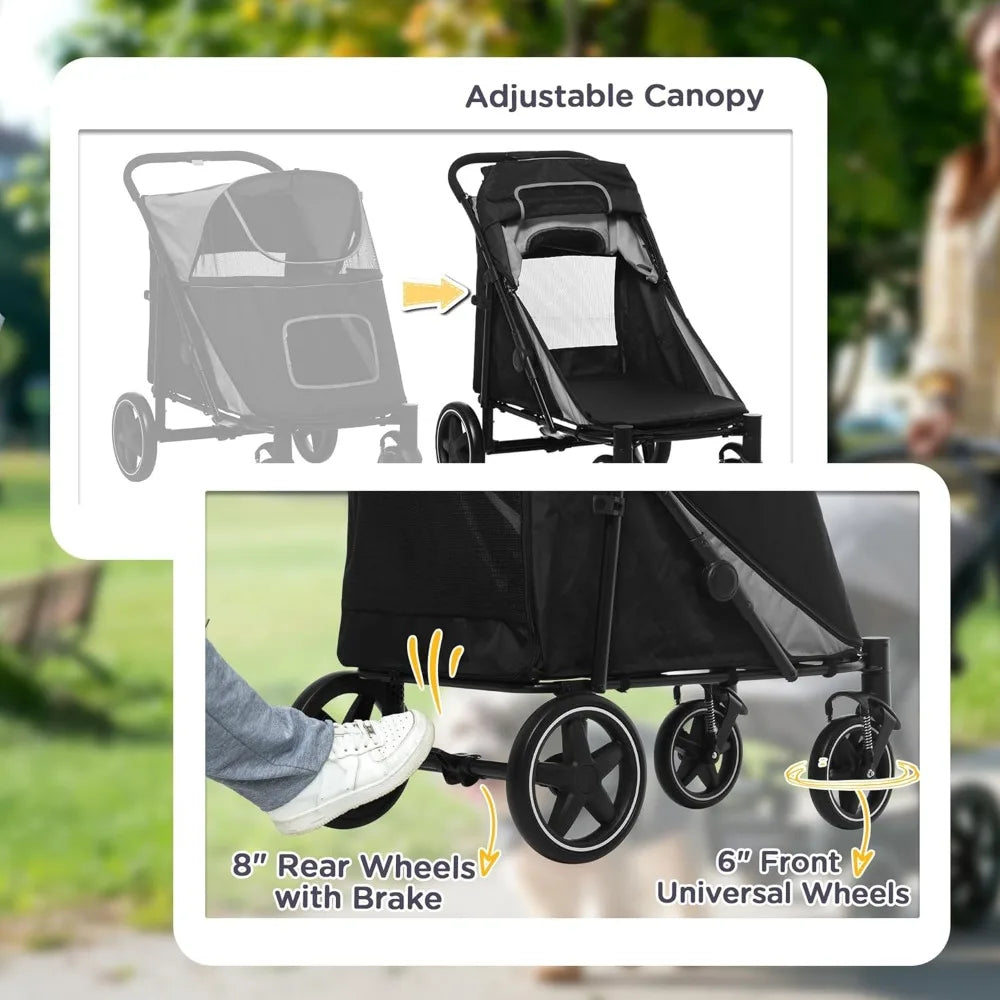 Dog Stroller For Large Medium And Small Dogs Up To 66 Lbs One Click Foldable With Storage